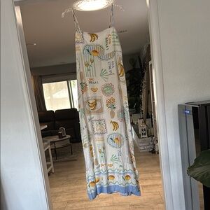 Printed Maxi Dress with Blue and Yellow Accents
